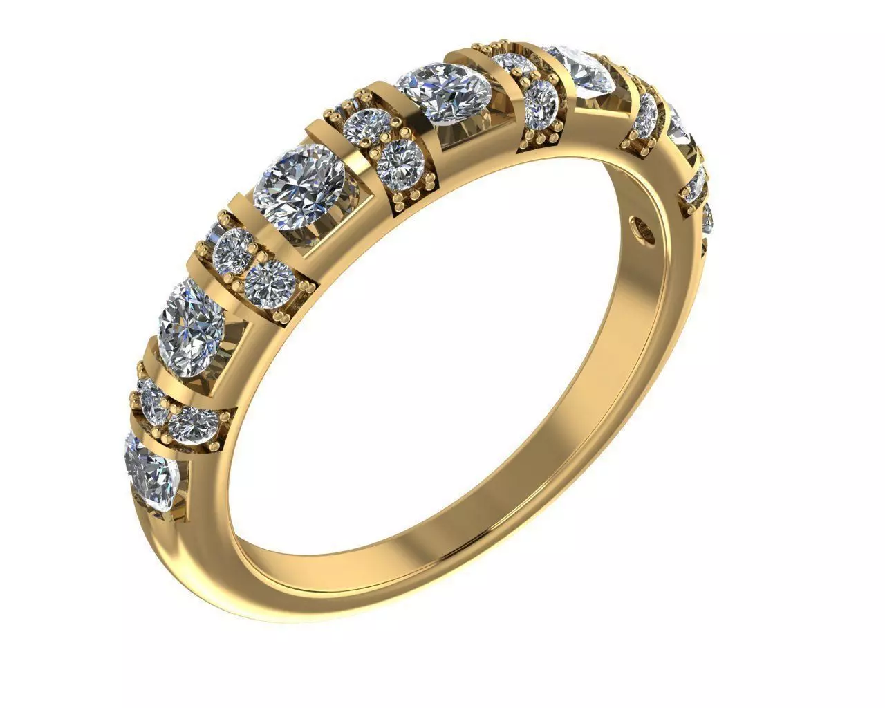 Ring gold wedding band with diamonds 3D print model