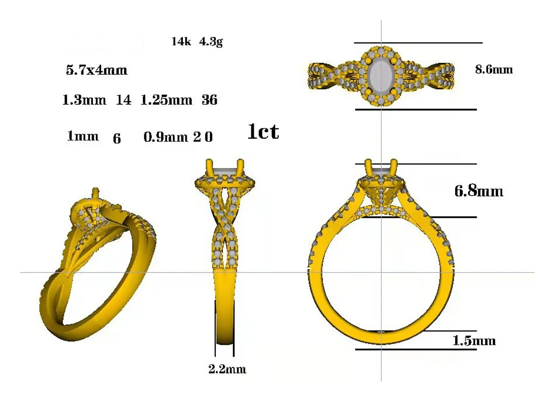 Oval Halo Twist Shank Engagement Ring Diamond CAD File JCD 3D model 3D ...