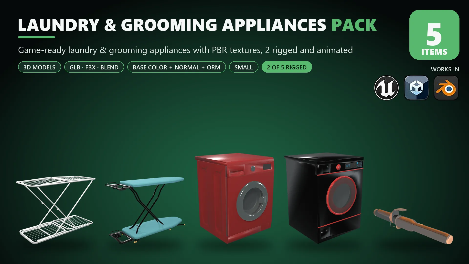 Laundry and Grooming Appliances Pack Low-poly 3D model