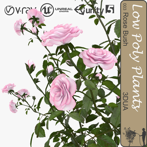 Rose bush universal plant Low-poly 3D model