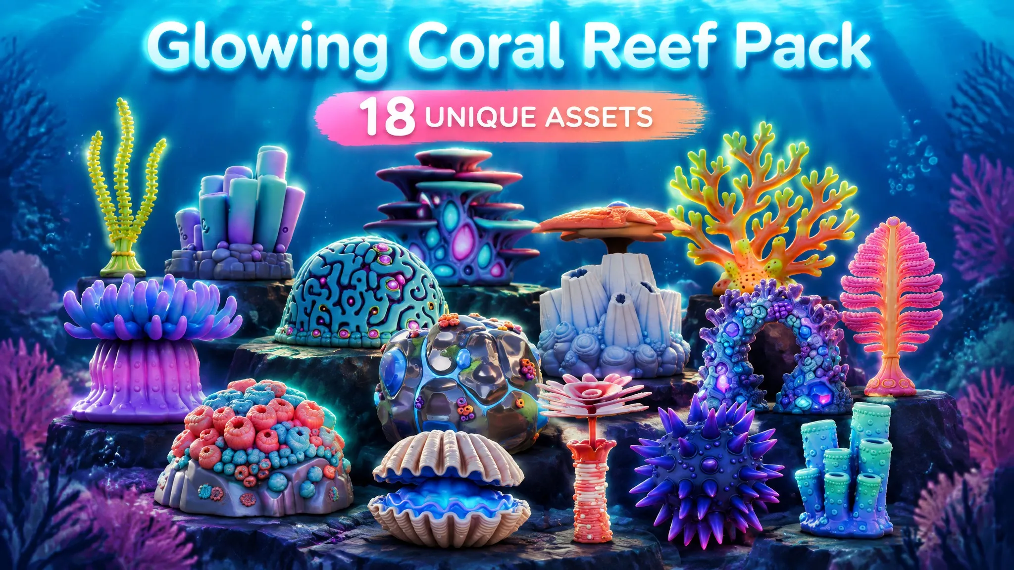 Glowing Coral Reef Pack Low-poly 3D model