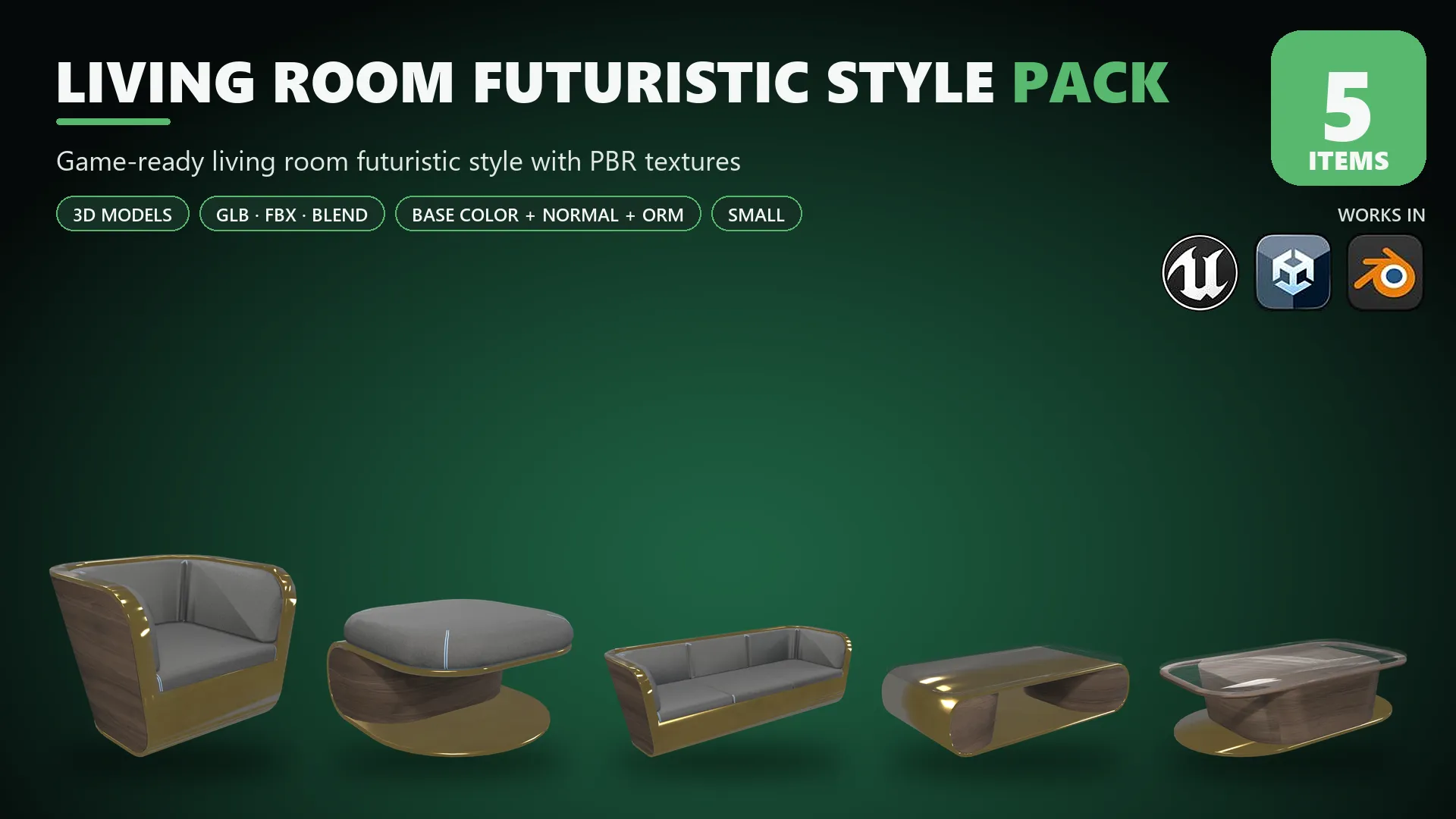 3D model Living Room Futuristic Style Pack VR / AR / low-poly | CGTrader