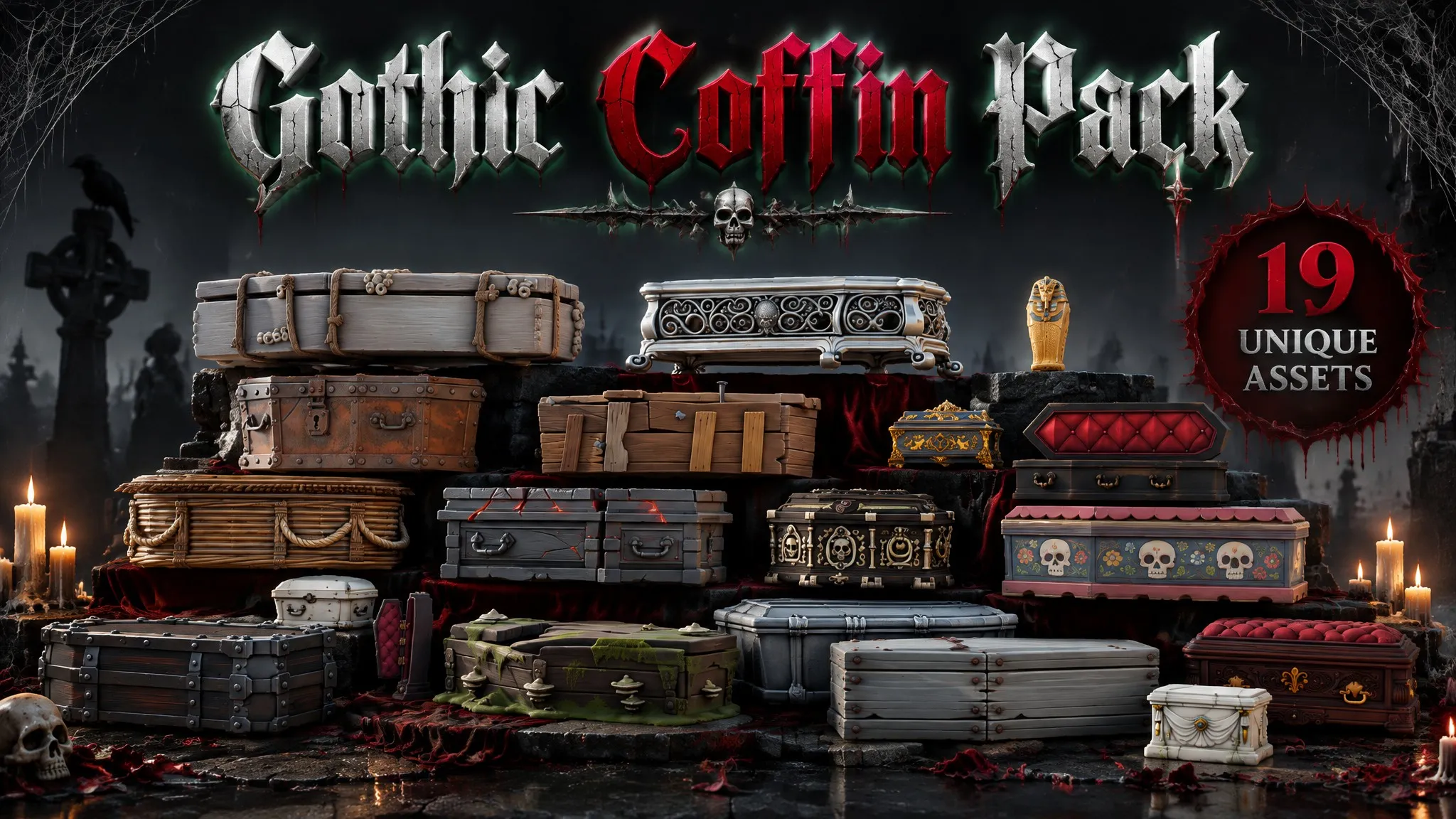 Gothic Coffin Pack Low-poly 3D model