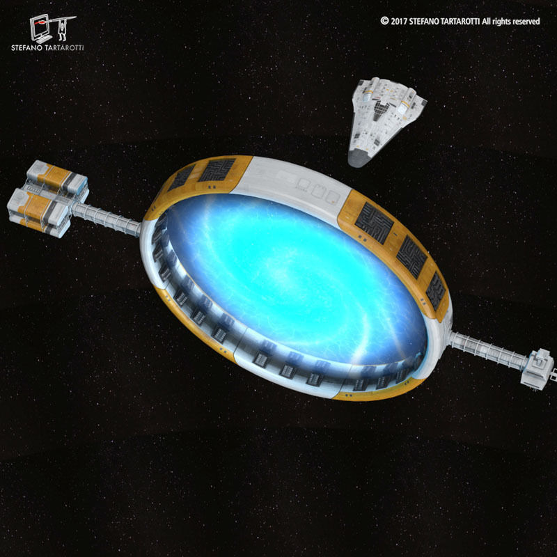 Stargate with sci-fi shuttle 3D model_4