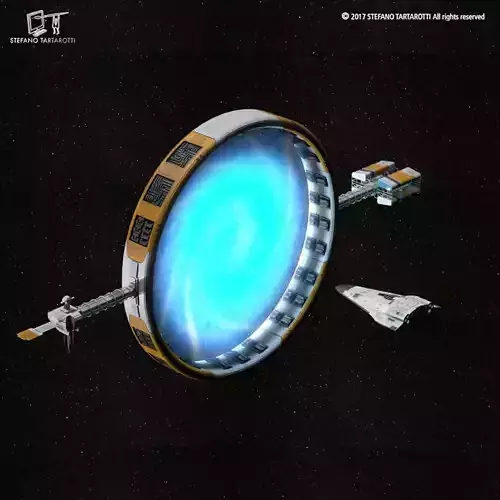 Stargate with sci-fi shuttle 3D model