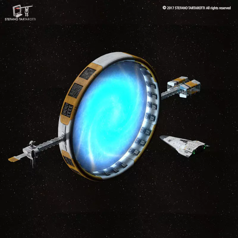 Stargate with sci-fi shuttle 3D model_0
