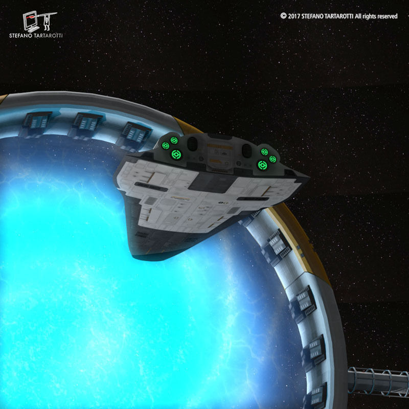 Stargate with sci-fi shuttle 3D model_3