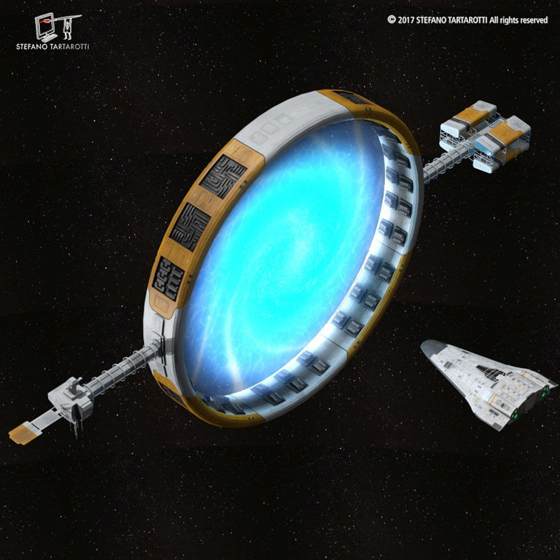 Stargate with sci-fi shuttle 3D model_5