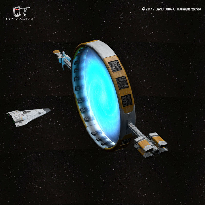 Stargate with sci-fi shuttle 3D model_1