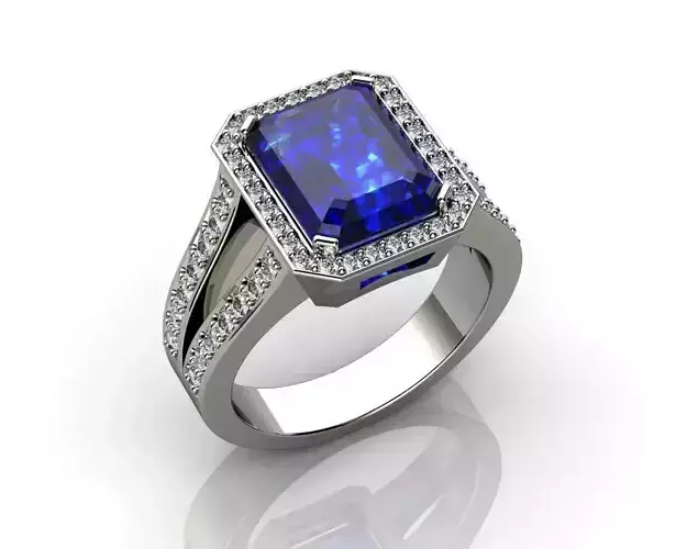 Emerald Cut Blue Sapphire Engagement Rings