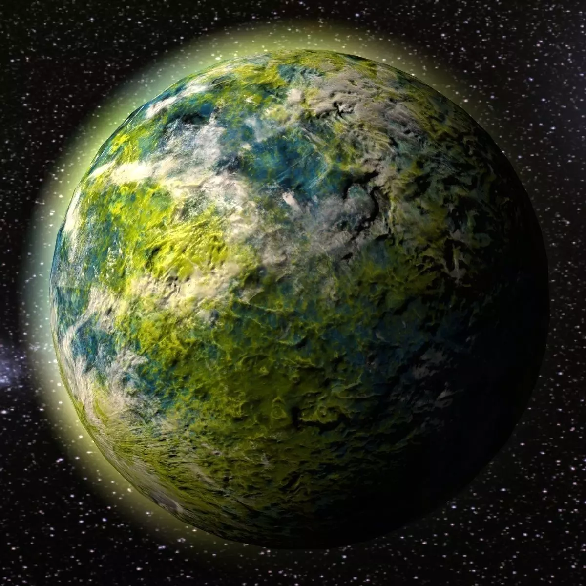 Green alien planet Low-poly 3D model_0