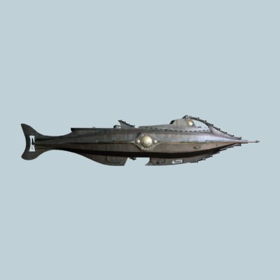 Nautilus metal ship with lights 3D model_2