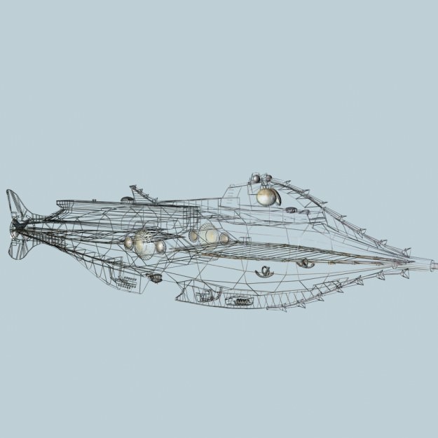 Nautilus metal ship with lights 3D model_1