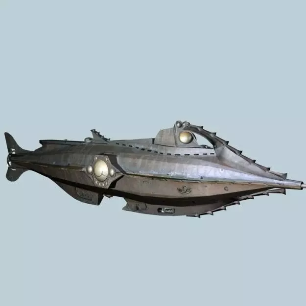 Nautilus metal ship with lights 3D model_0