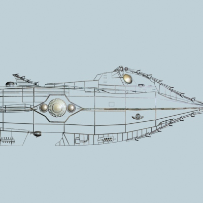 Nautilus metal ship with lights 3D model_4