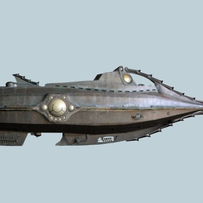 Nautilus metal ship with lights 3D model_3