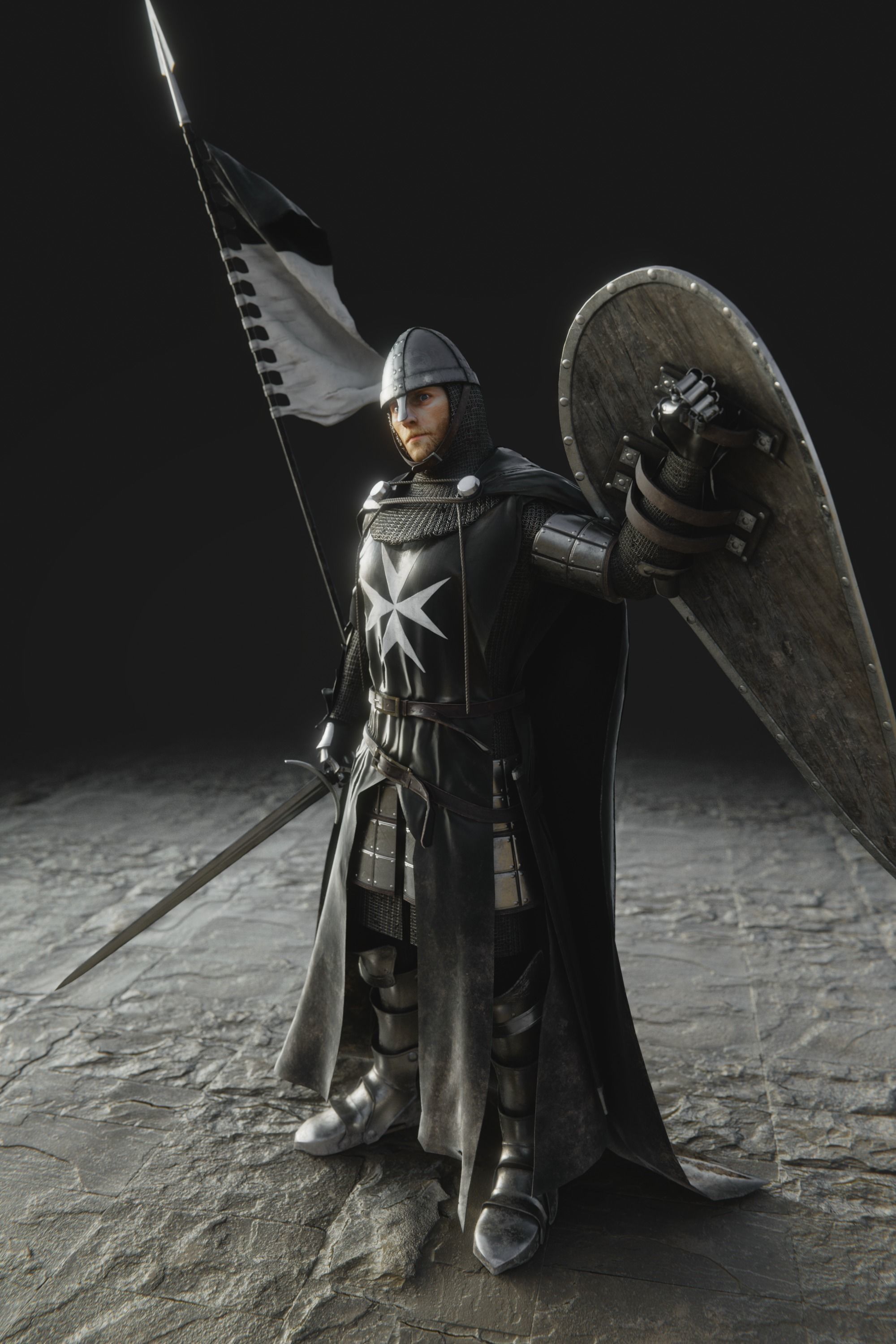 Hospitaler Knight Low-poly 3D model_1