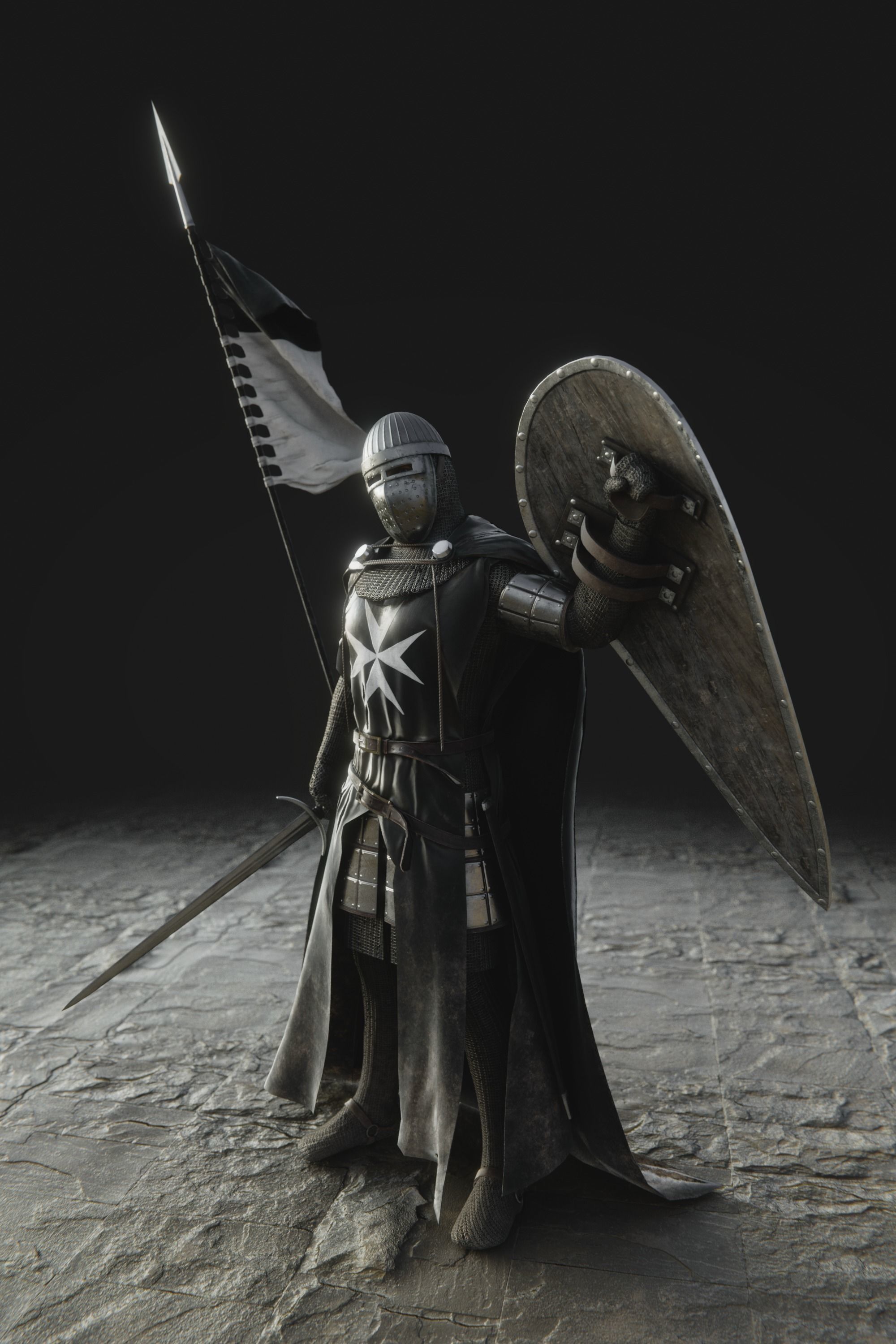 Hospitaler Knight Low-poly 3D model_3