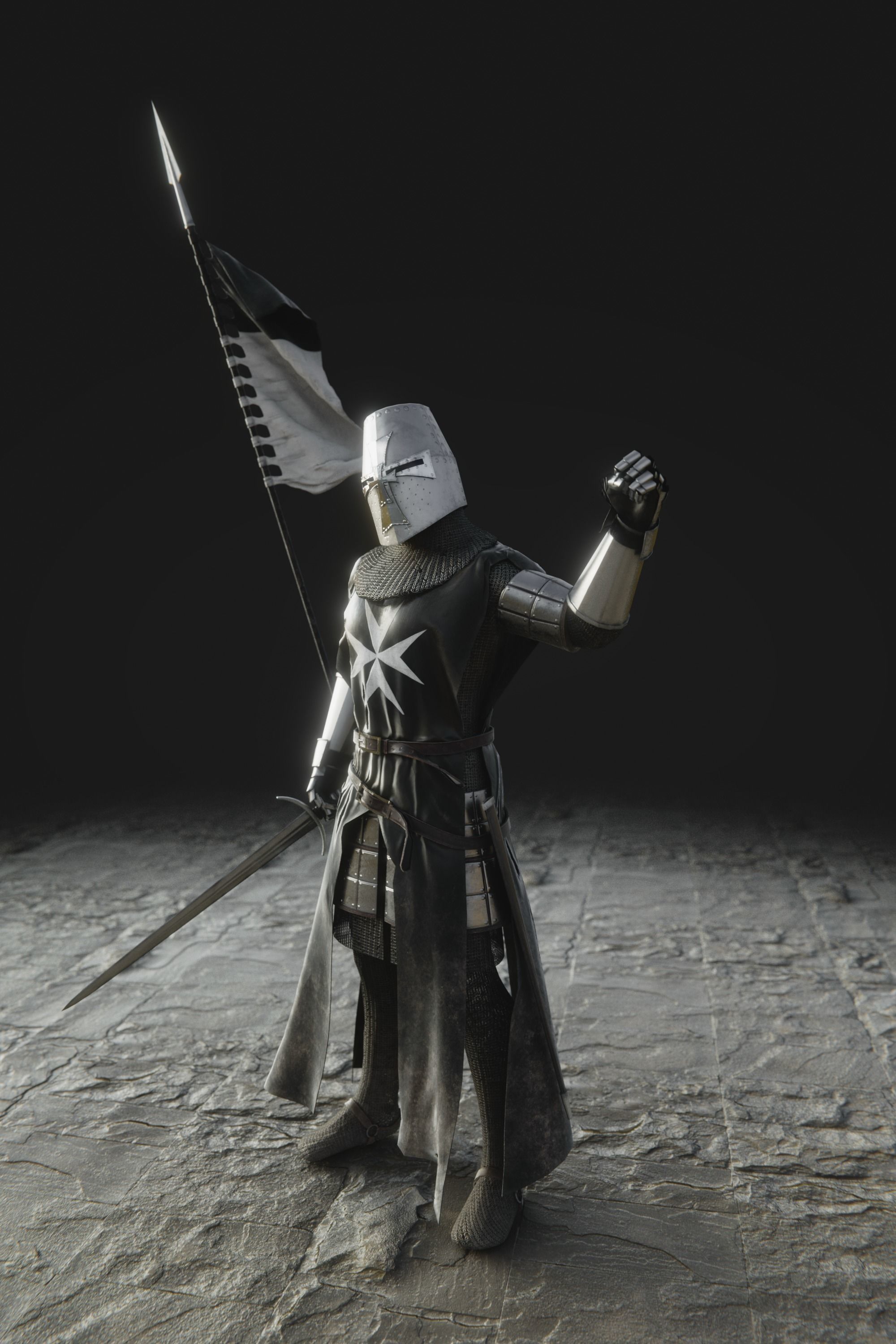 Hospitaler Knight Low-poly 3D model_2