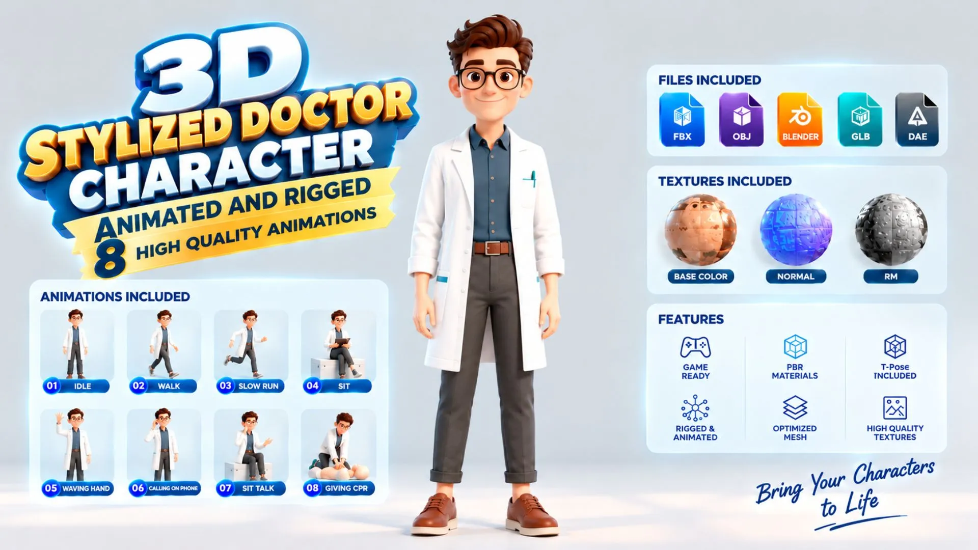 3D model Stylized Doctor 3D Character Rigged Animated Medical VR / AR ...