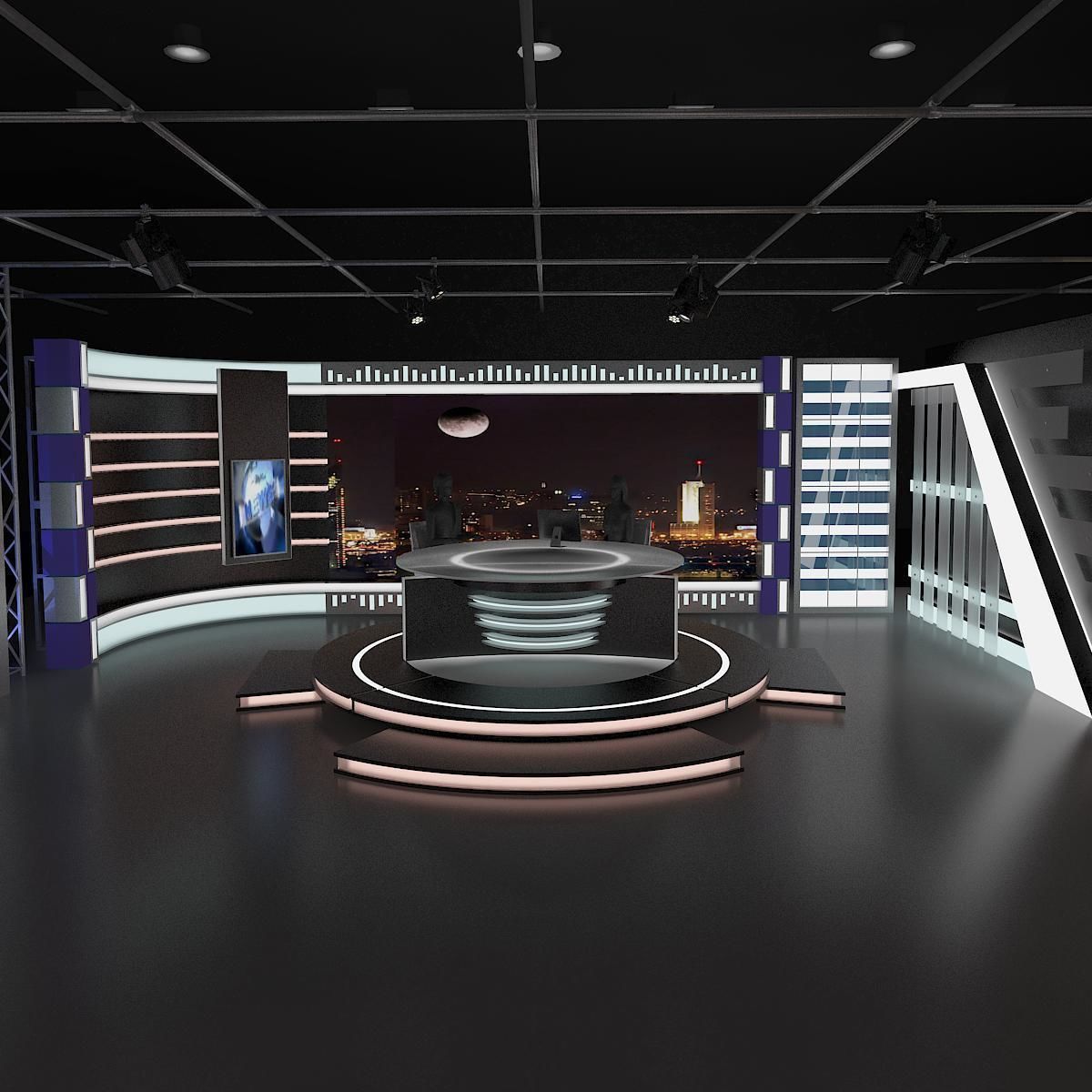 Virtual TV Studio News Set 6 3D model_5
