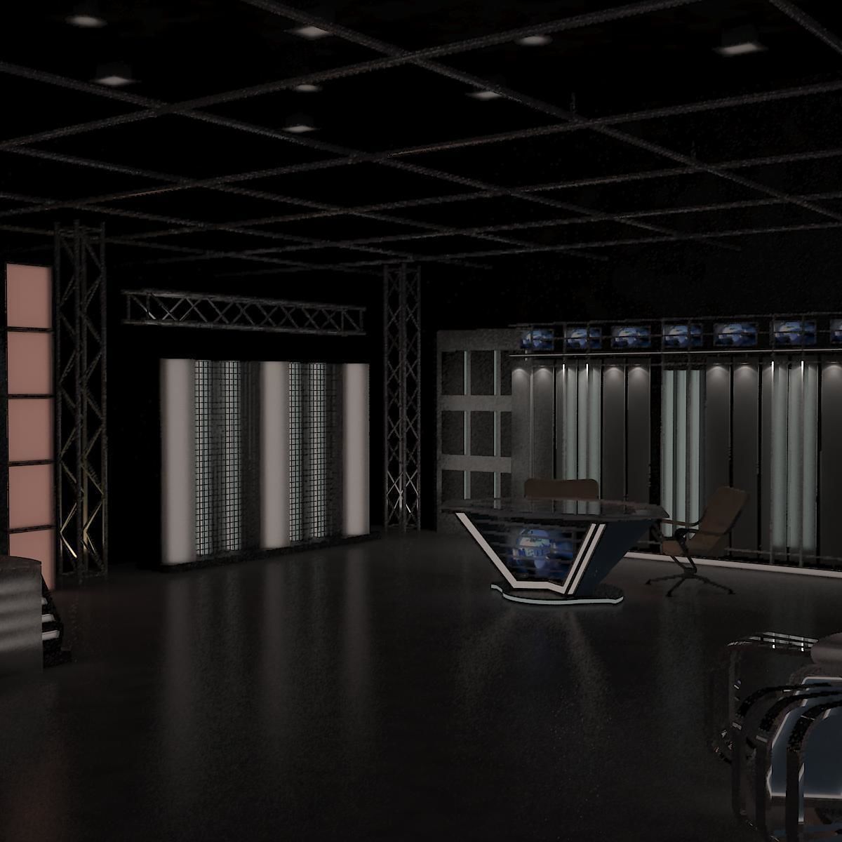 Virtual TV Studio News Set 6 3D model_9