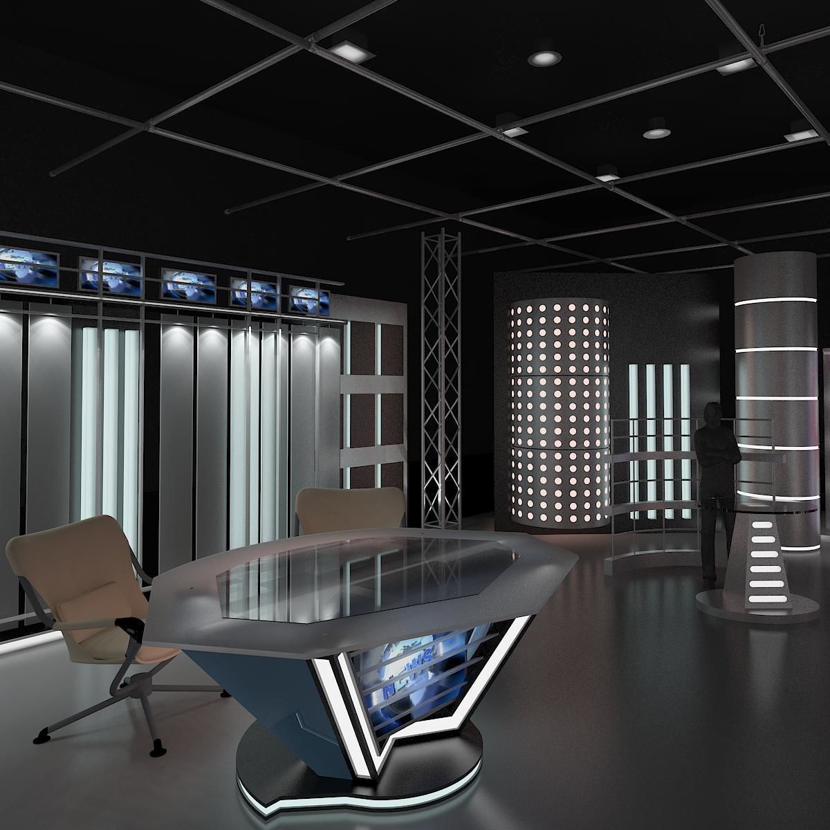 Virtual TV Studio News Set 6 3D model_12