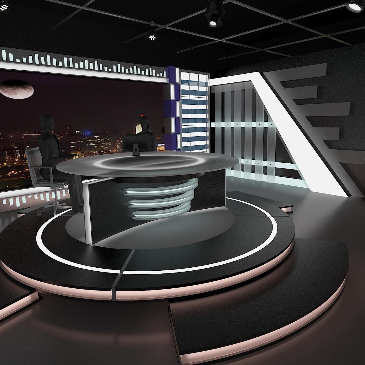 Virtual TV Studio News Set 6 3D model_6