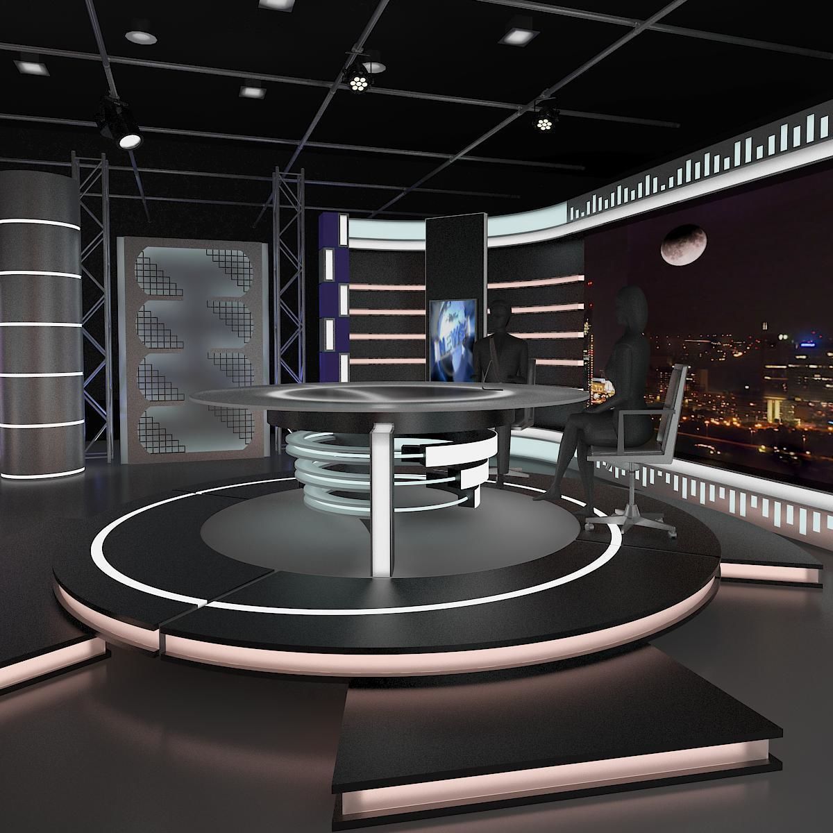 Virtual TV Studio News Set 6 3D model_4