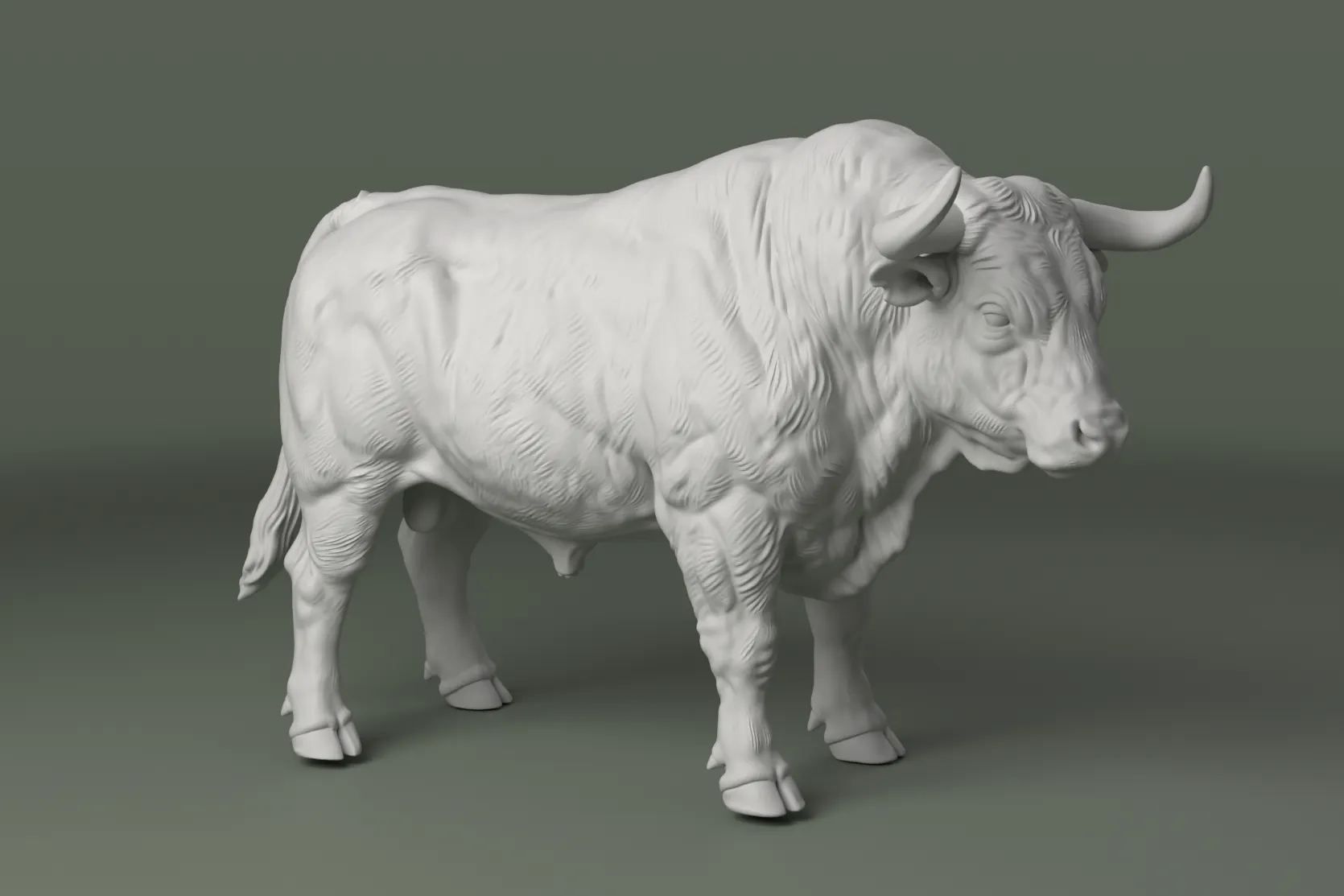 Realistic Bull Sculpture with Curved Horns 3D print model