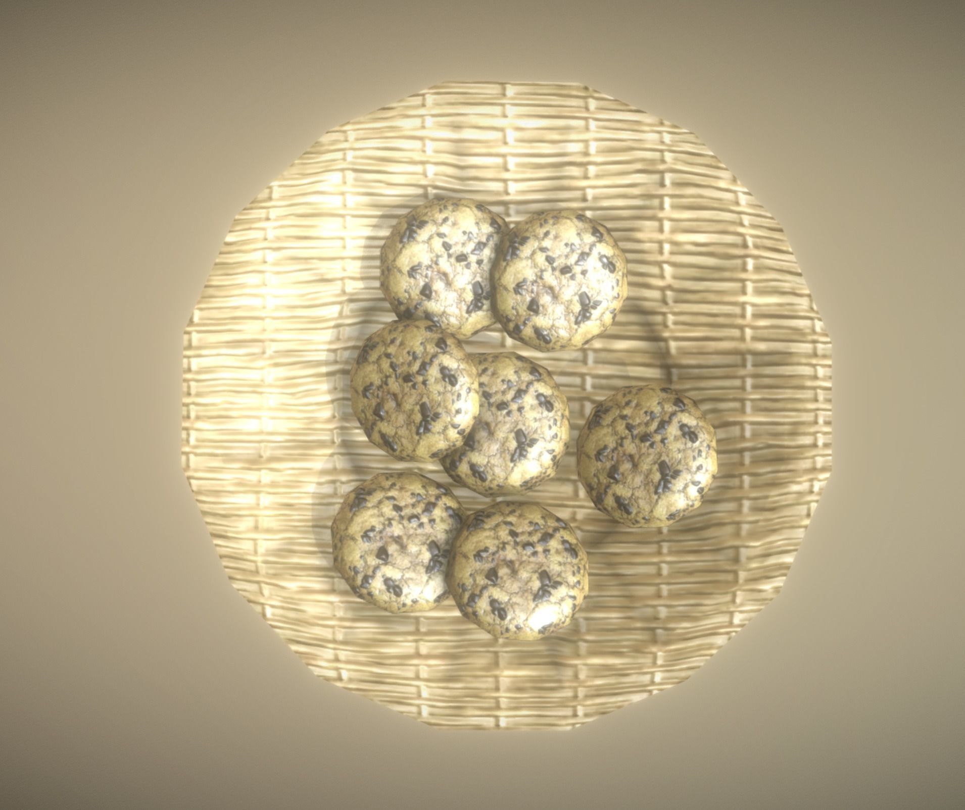Basket with Cookies low-poly game ready Low-poly 3D model_12