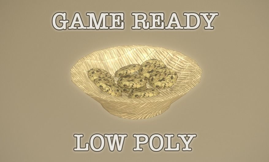 Basket with Cookies low-poly game ready Low-poly 3D model_0