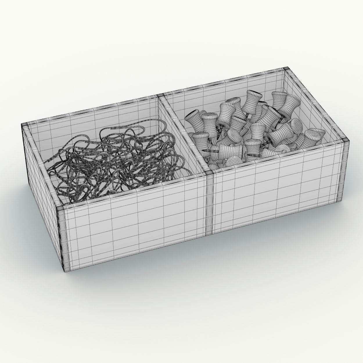 Desk stuff box tray with push pins and paper clips 3D model_1