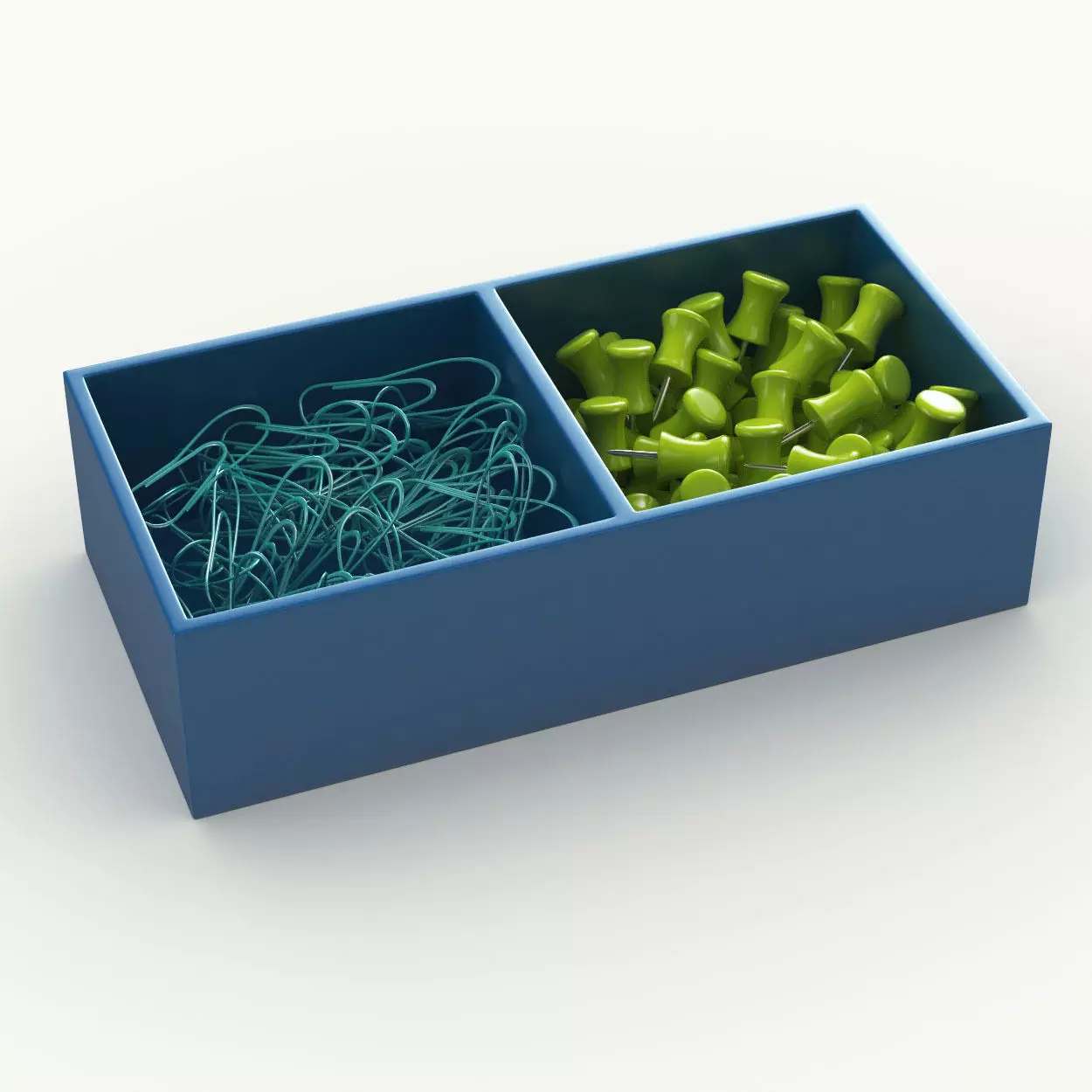 Desk stuff box tray with push pins and paper clips 3D model_0