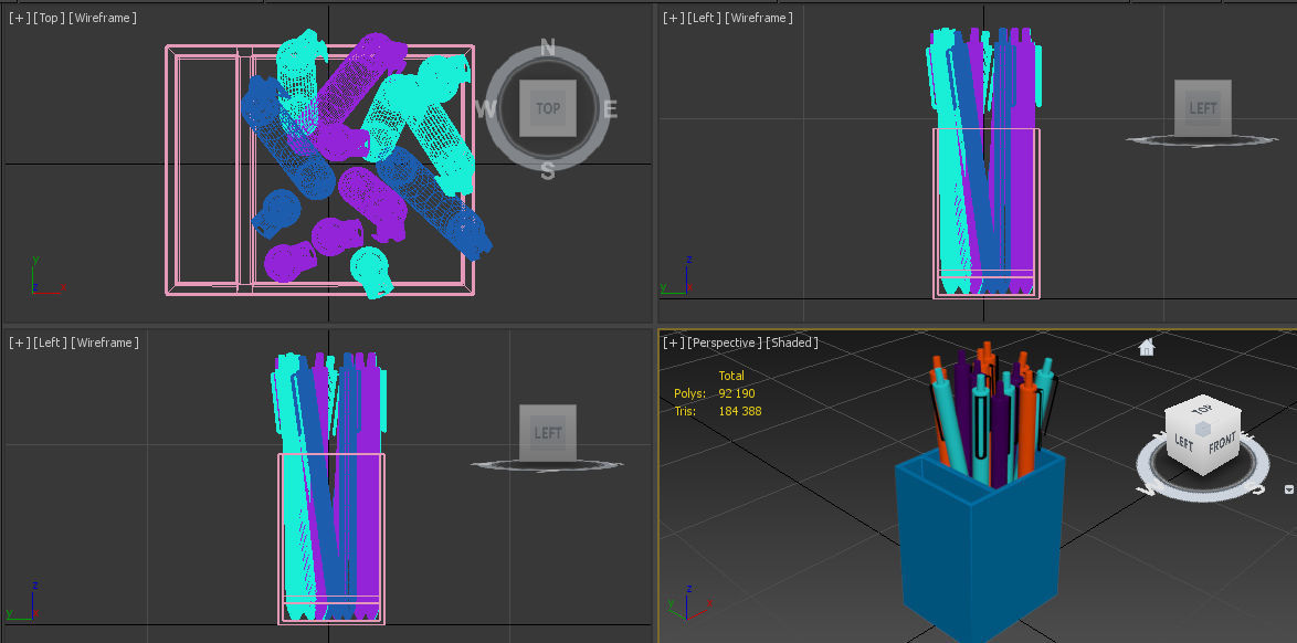 Pen cup with pens 3D model_3