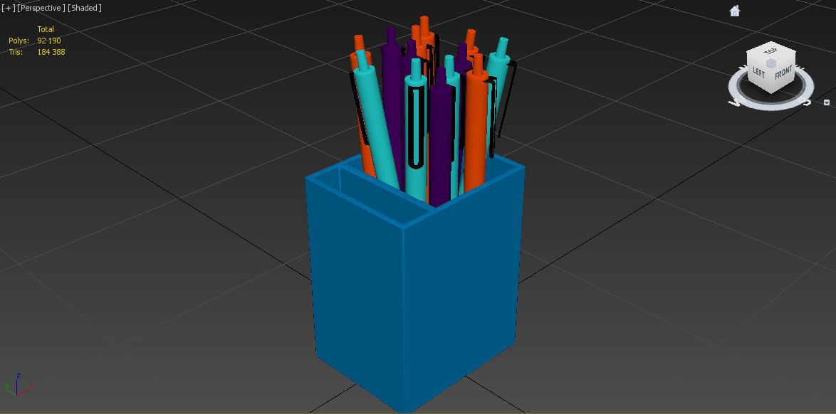 Pen cup with pens 3D model_4