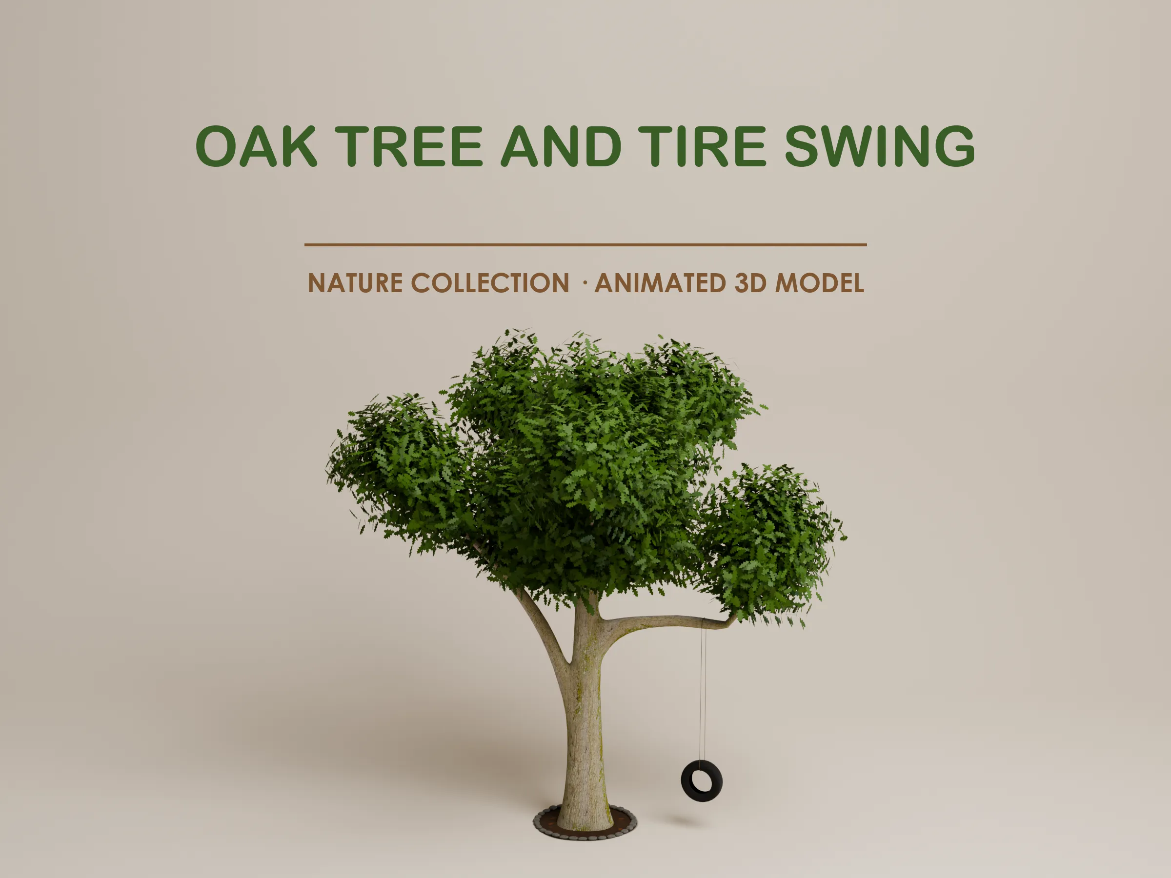 3D model Oak Tree with Animated Tire Swing and Stone Border VR / AR ...
