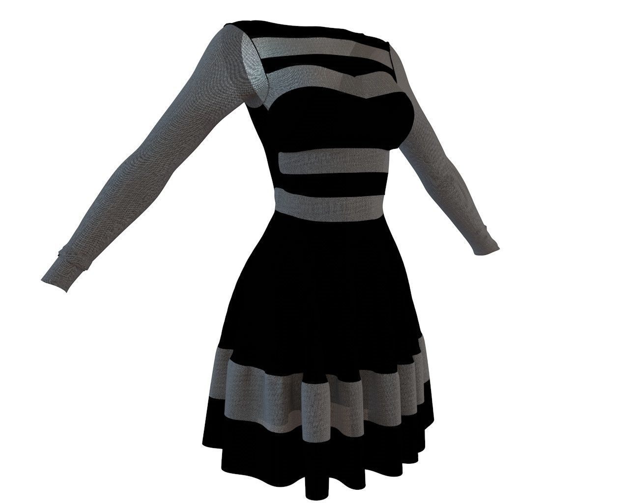 Stylish Designer Women Dress with Net 3D model  Low-poly 3D model_2