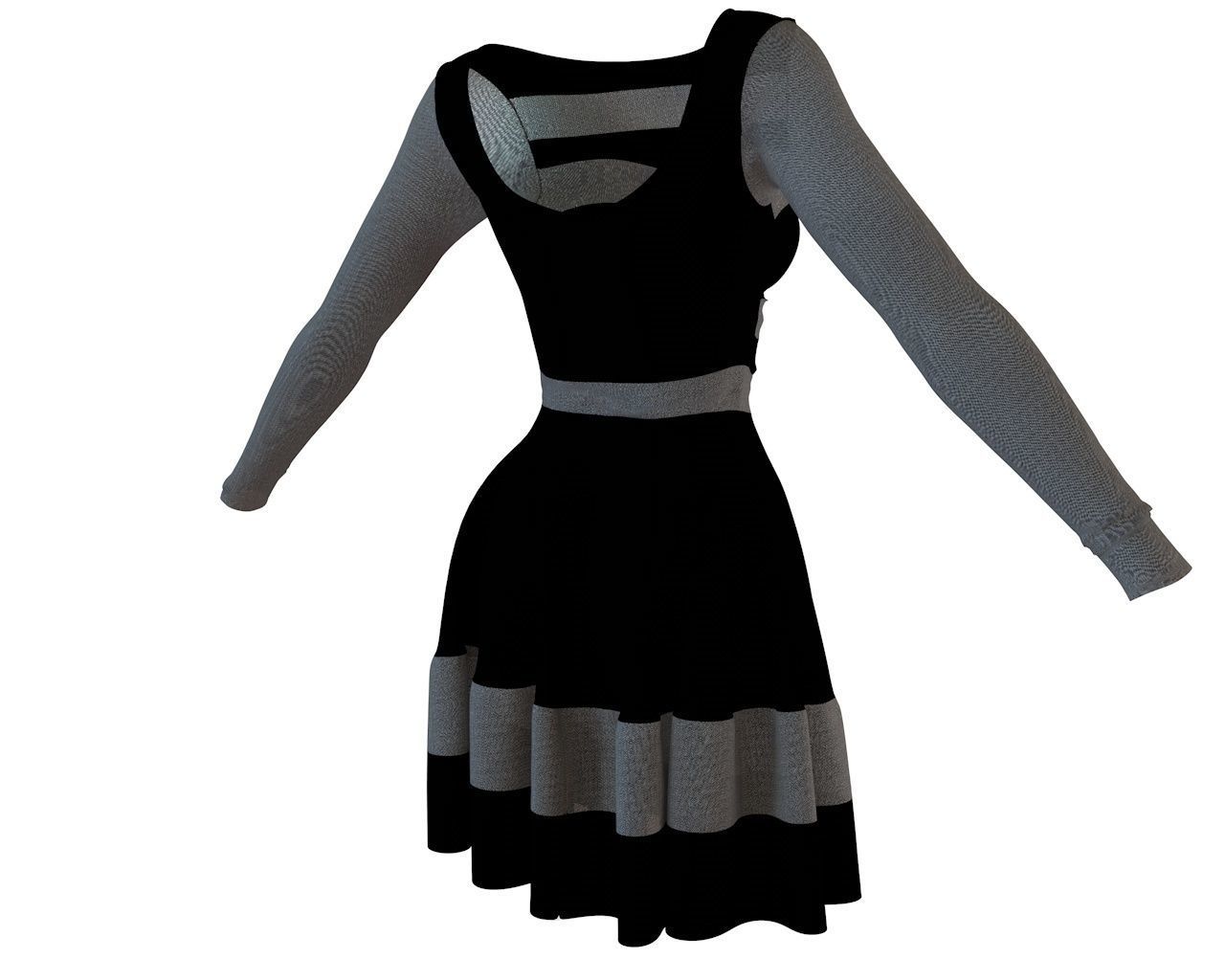 Stylish Designer Women Dress with Net 3D model  Low-poly 3D model_6