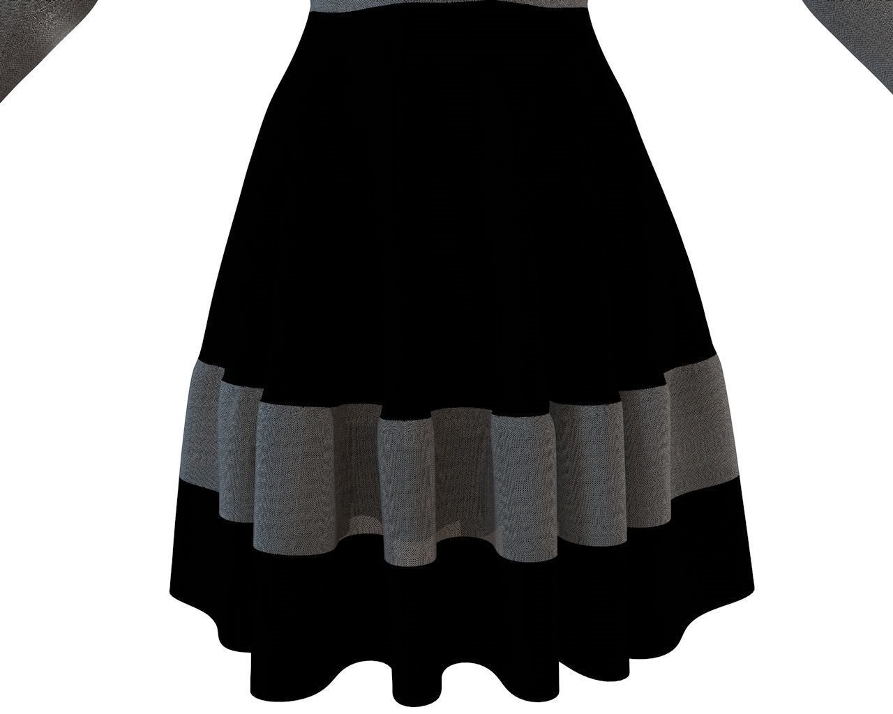 Stylish Designer Women Dress with Net 3D model  Low-poly 3D model_1