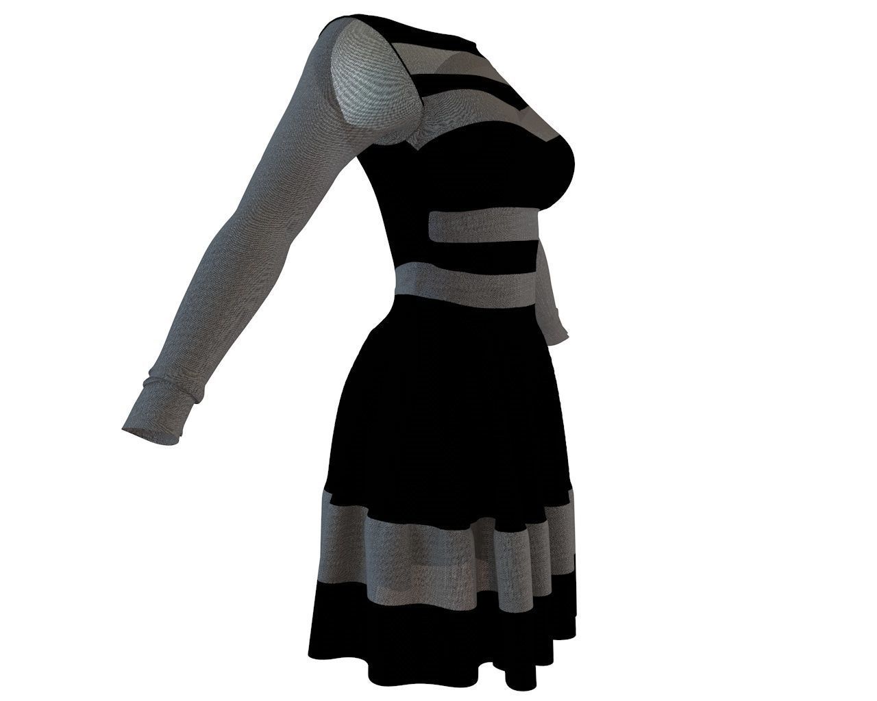 Stylish Designer Women Dress with Net 3D model  Low-poly 3D model_3