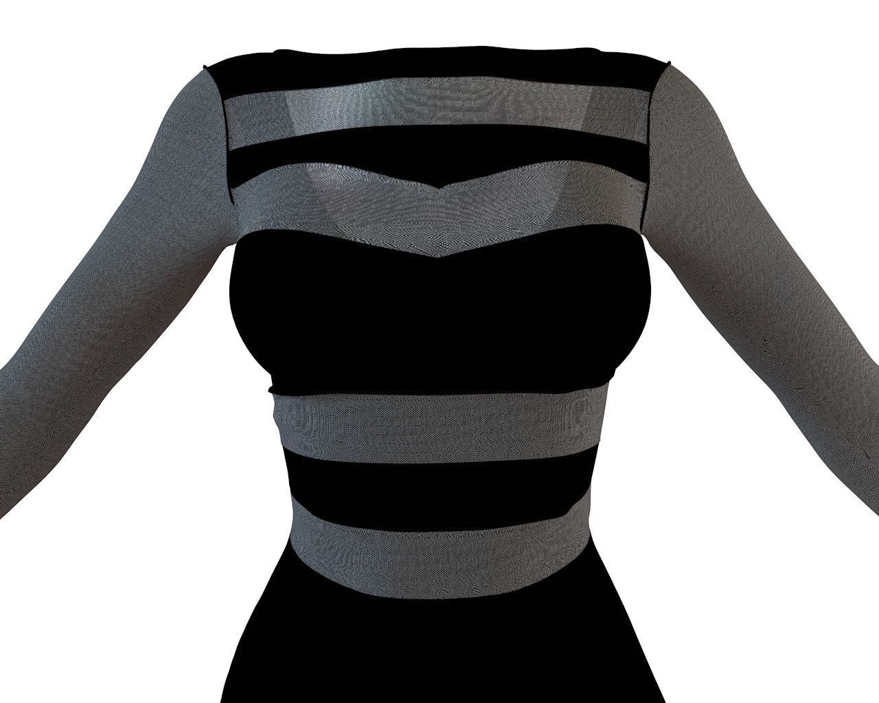 Stylish Designer Women Dress with Net 3D model  Low-poly 3D model_8