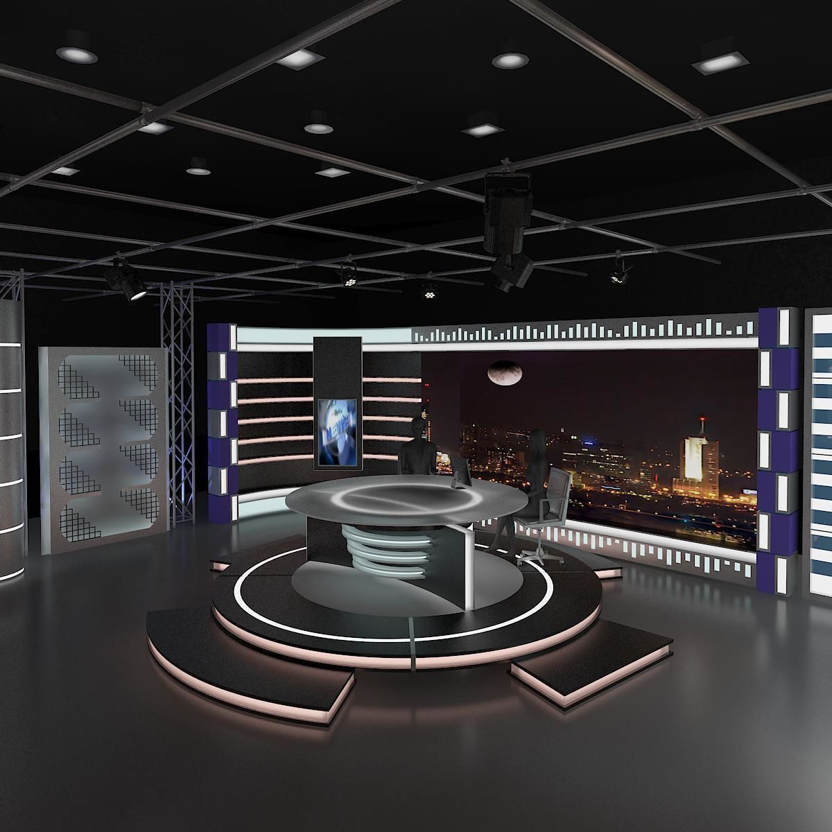 Virtual TV Studio News Set 11 3D model_1