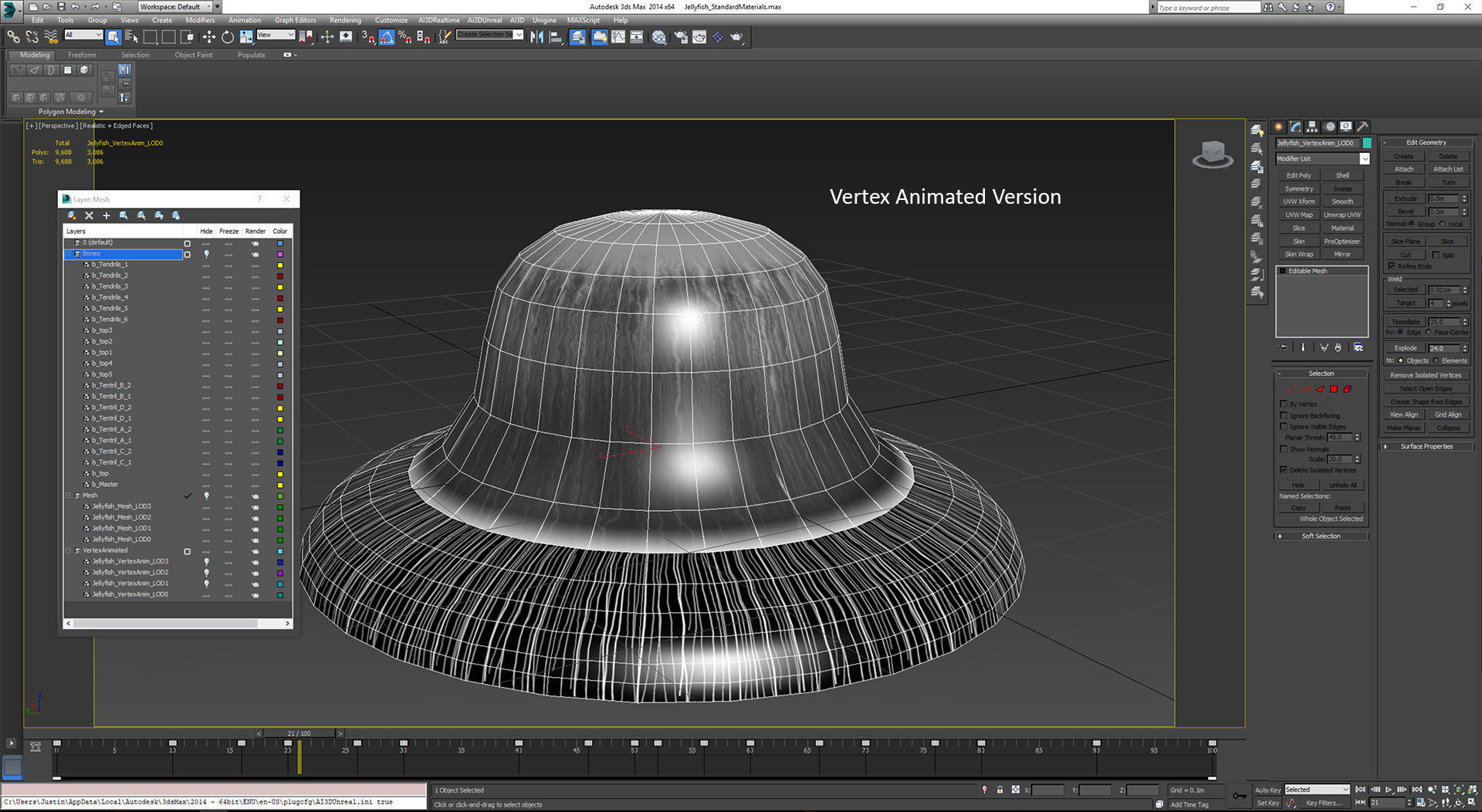 Jellyfish with UE4 Support Low-poly 3D model_6