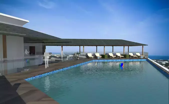 RESTAURANT swimming pool overlooking ocean 3D print model