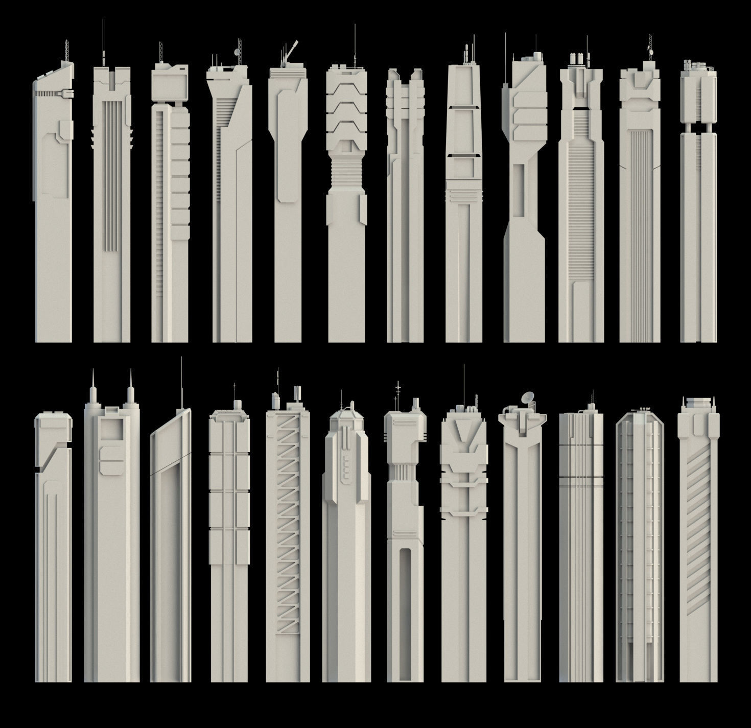 24 LOWPOLY SCIFI SKYSCRAPERS PACK  Low-poly 3D model_2