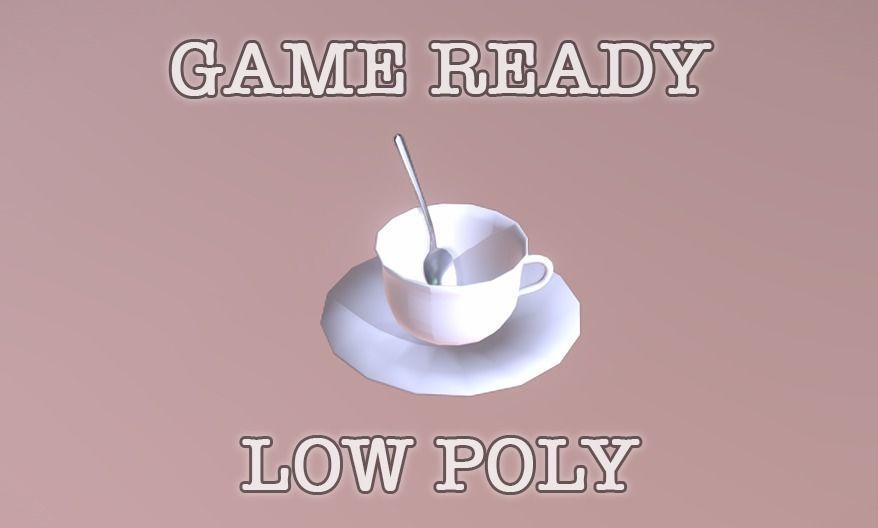 Cup Plate and Spoon low-poly game ready Low-poly 3D model_0