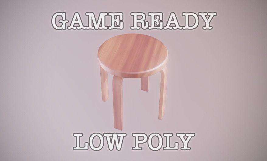 Wooden Stool low-poly game ready Low-poly 3D model_0