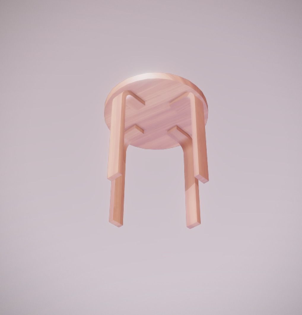 Wooden Stool low-poly game ready Low-poly 3D model_2
