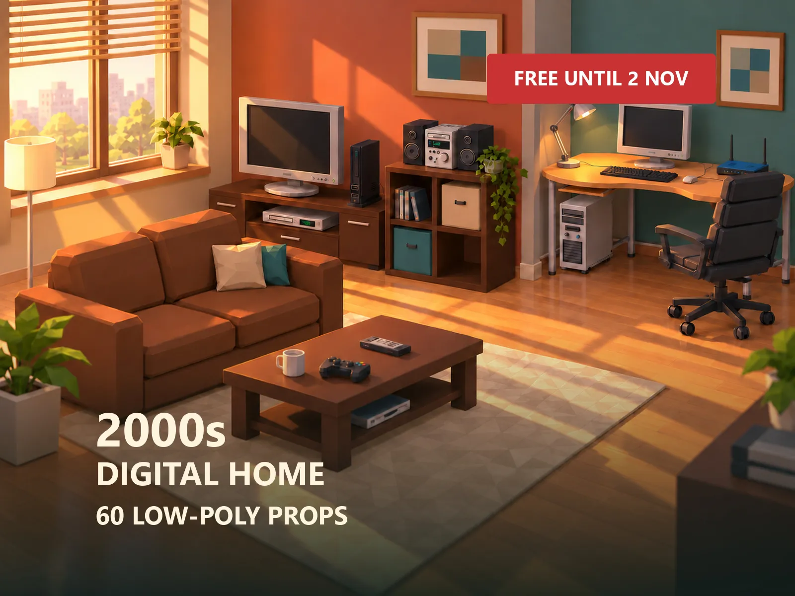 2000s Digital Home Pack - 60 Low Poly Y2K Props Free low-poly 3D model